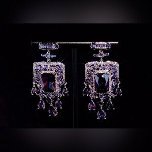 Sparkling purple purfume bottle earrings